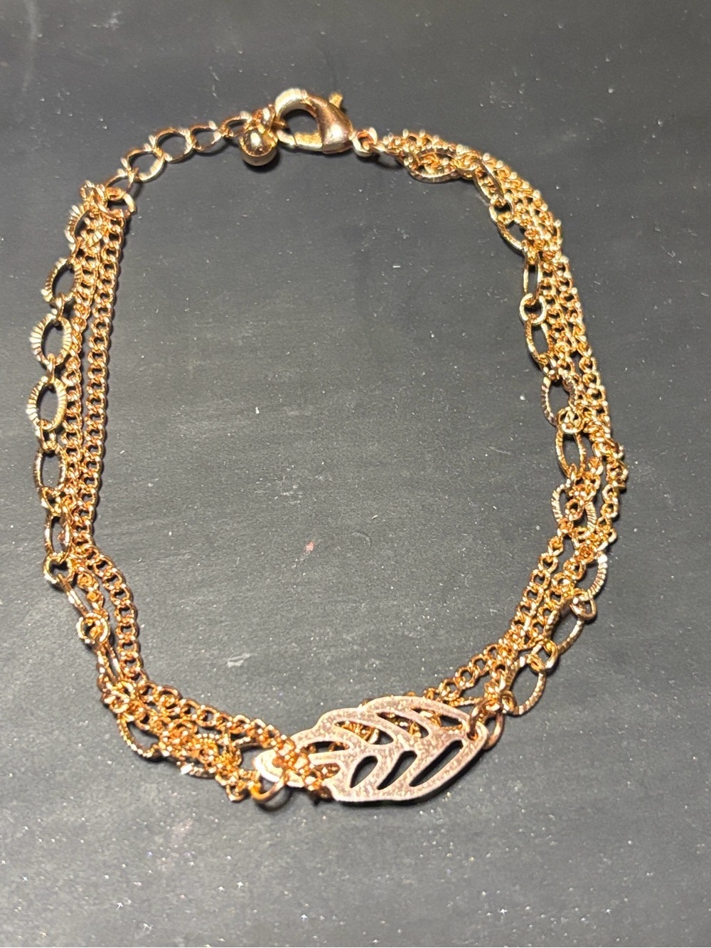 Delicate Rose Gold-Tone 3 Chain with leaf accent Bracelet
